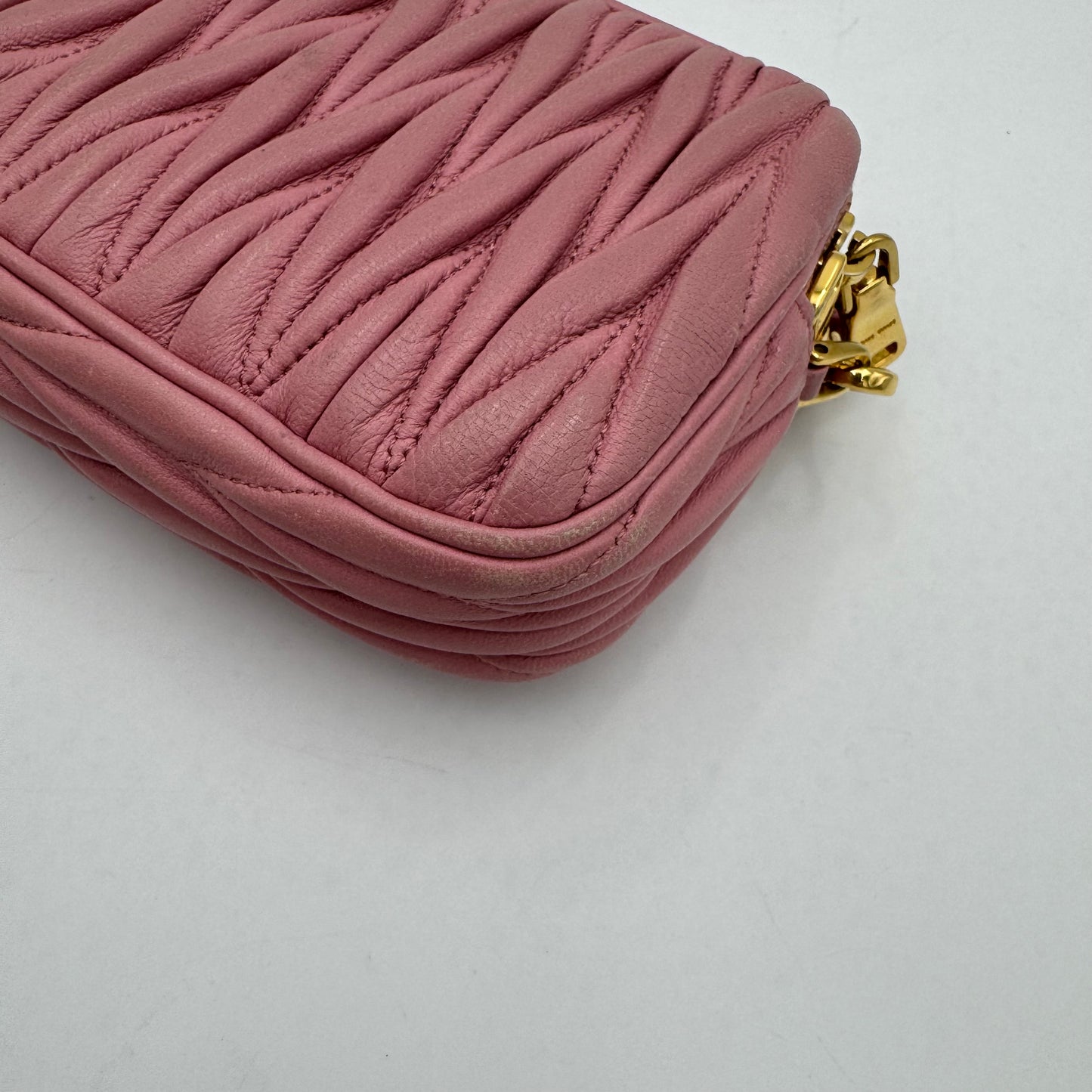 Miu Miu Pink Matelasse Leather Double Zip Crossbody GHW