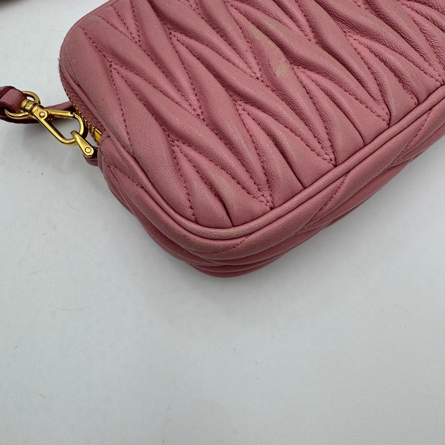 Miu Miu Pink Matelasse Leather Double Zip Crossbody GHW