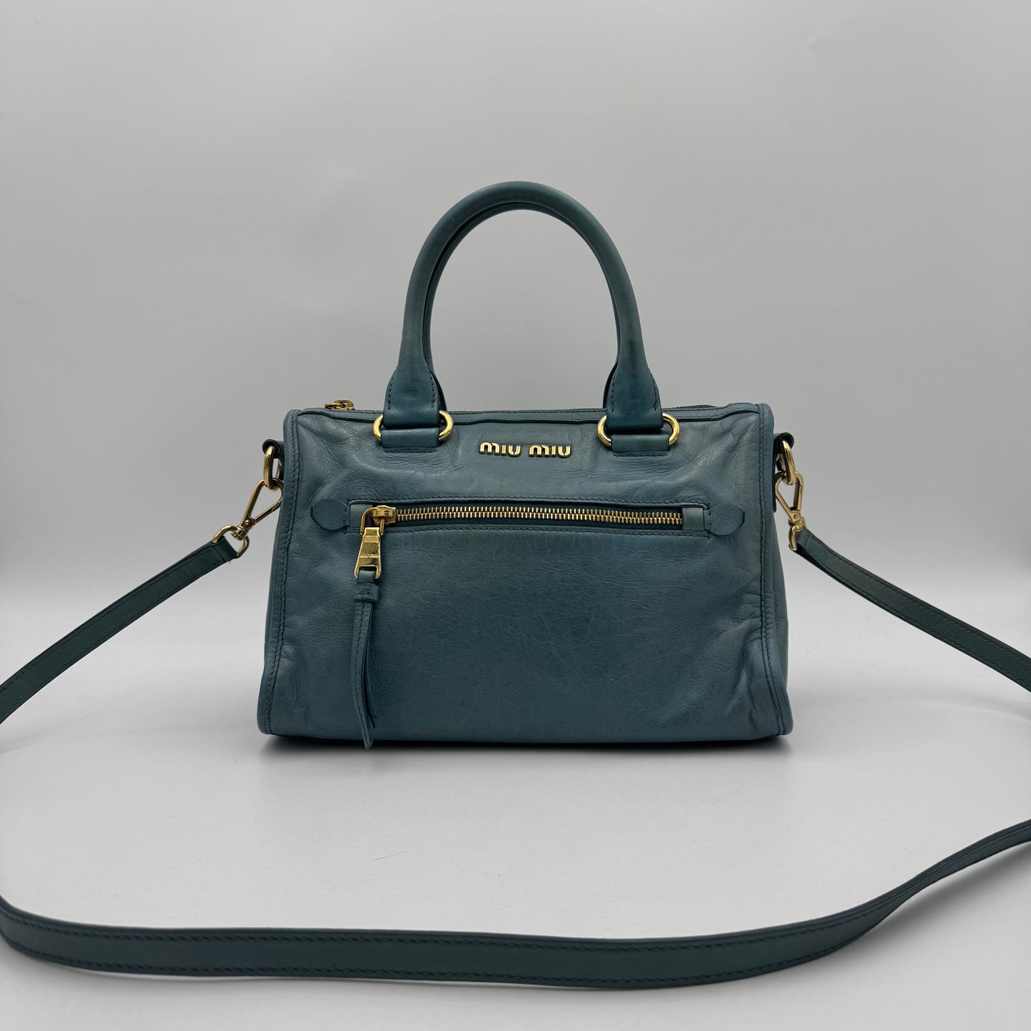 Miu Miu Blue Vitello Lux Small Satchel