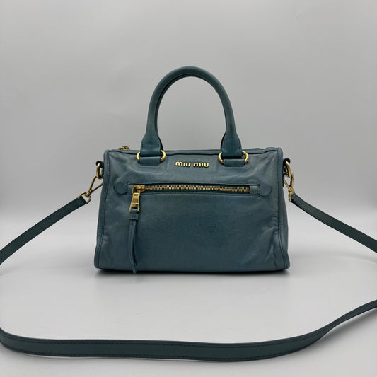Miu Miu Blue Vitello Lux Small Satchel