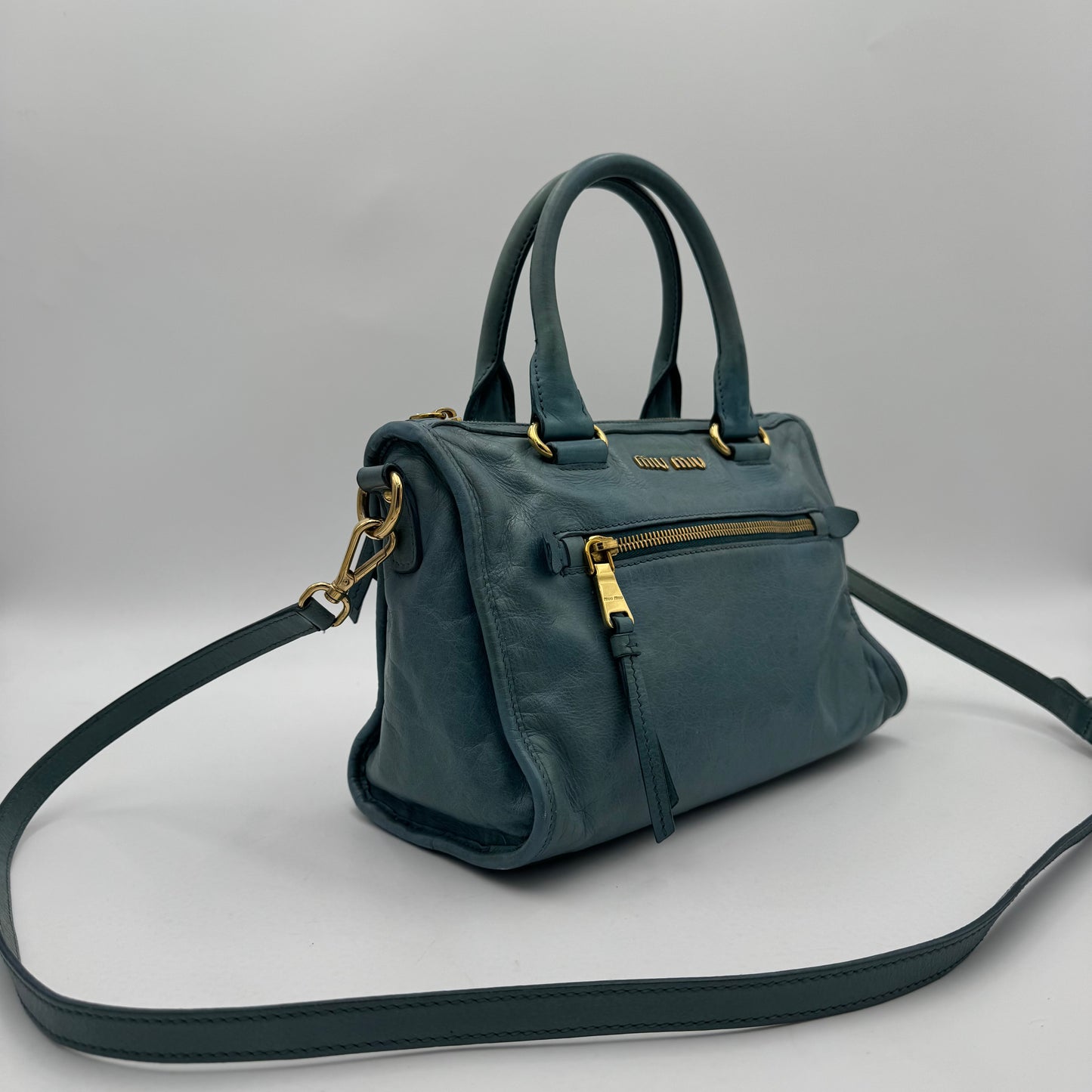 Miu Miu Blue Vitello Lux Small Satchel