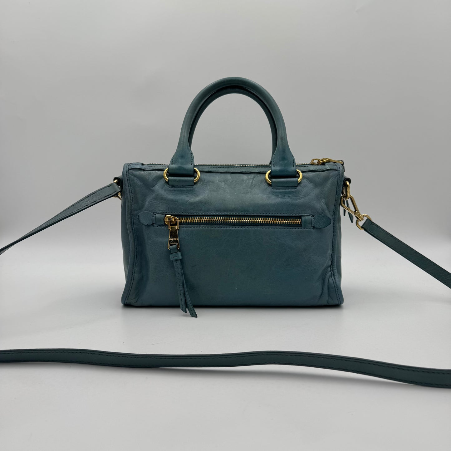 Miu Miu Blue Vitello Lux Small Satchel