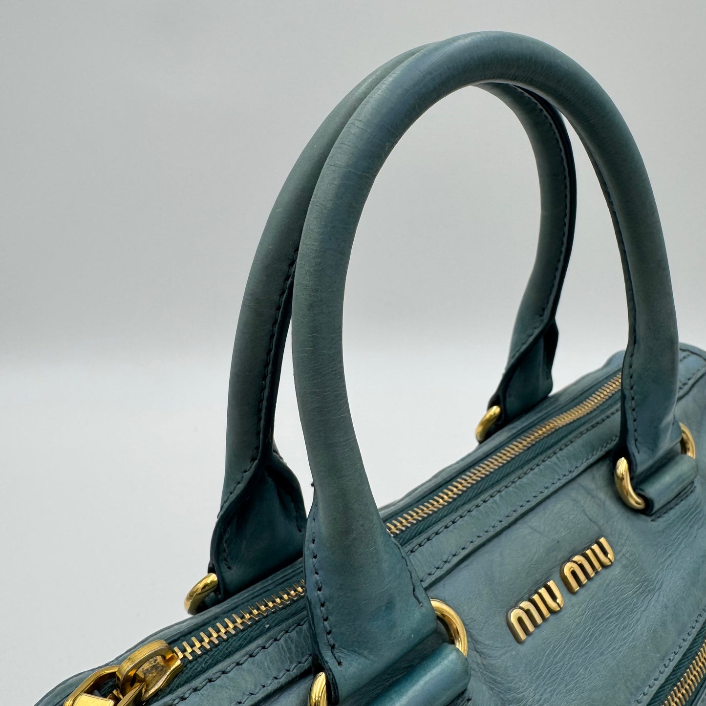 Miu Miu Blue Vitello Lux Small Satchel