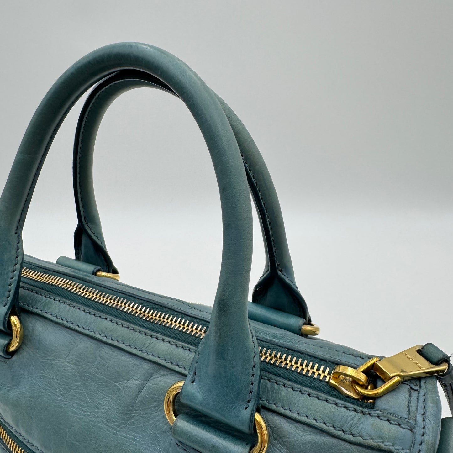 Miu Miu Blue Vitello Lux Small Satchel