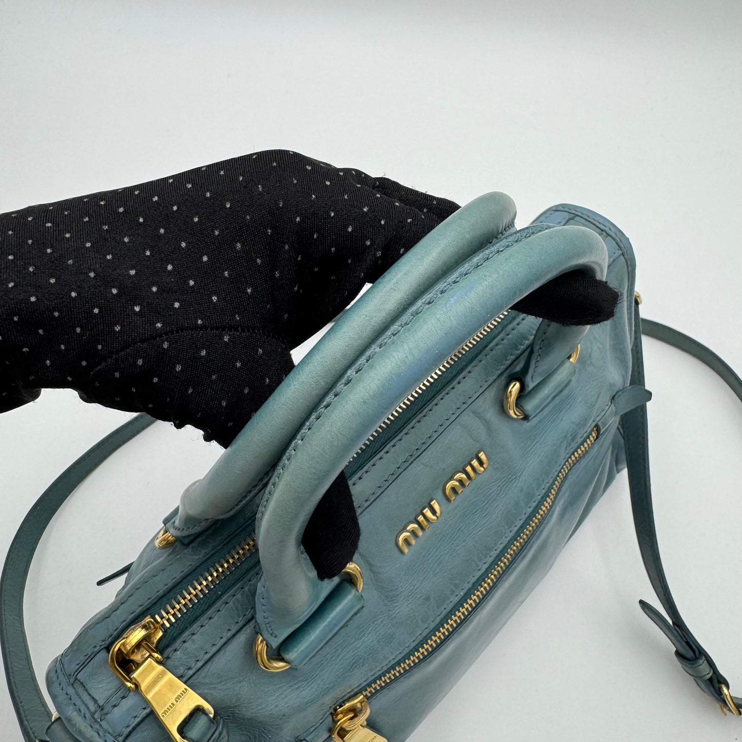Miu Miu Blue Vitello Lux Small Satchel