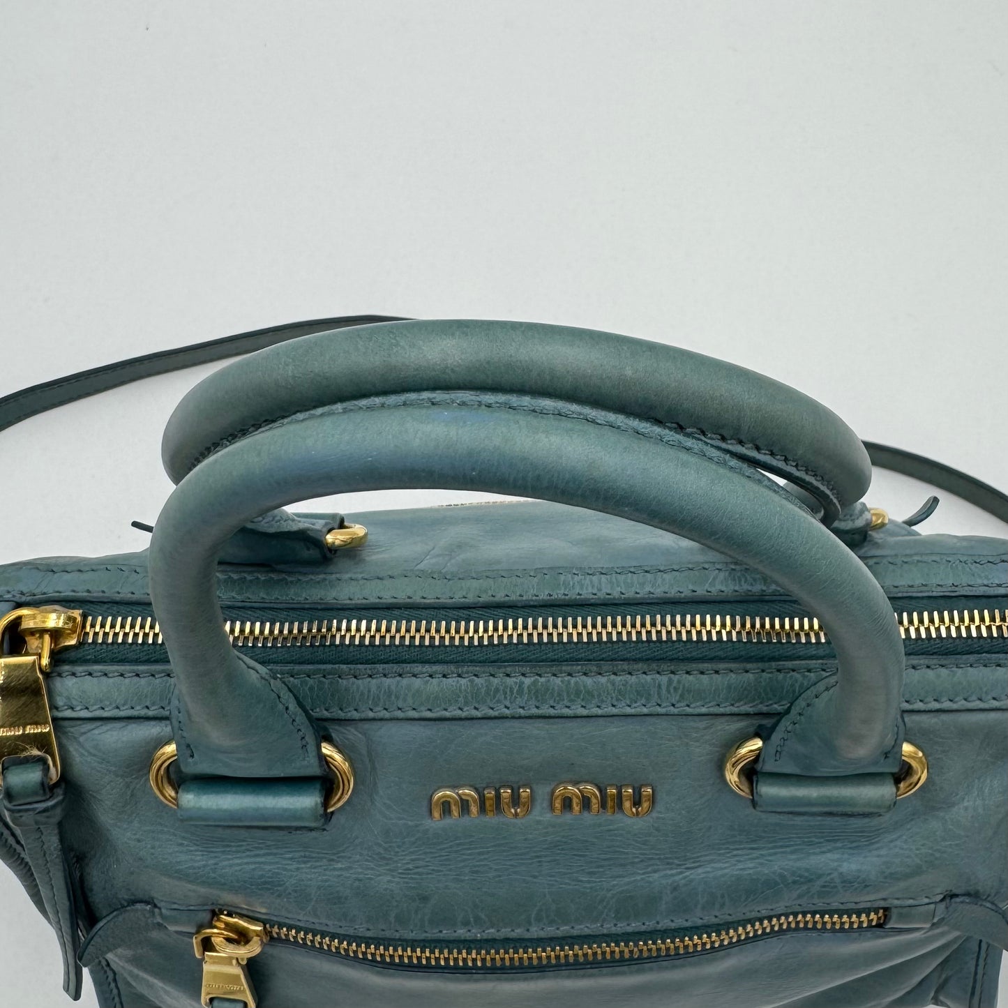 Miu Miu Blue Vitello Lux Small Satchel