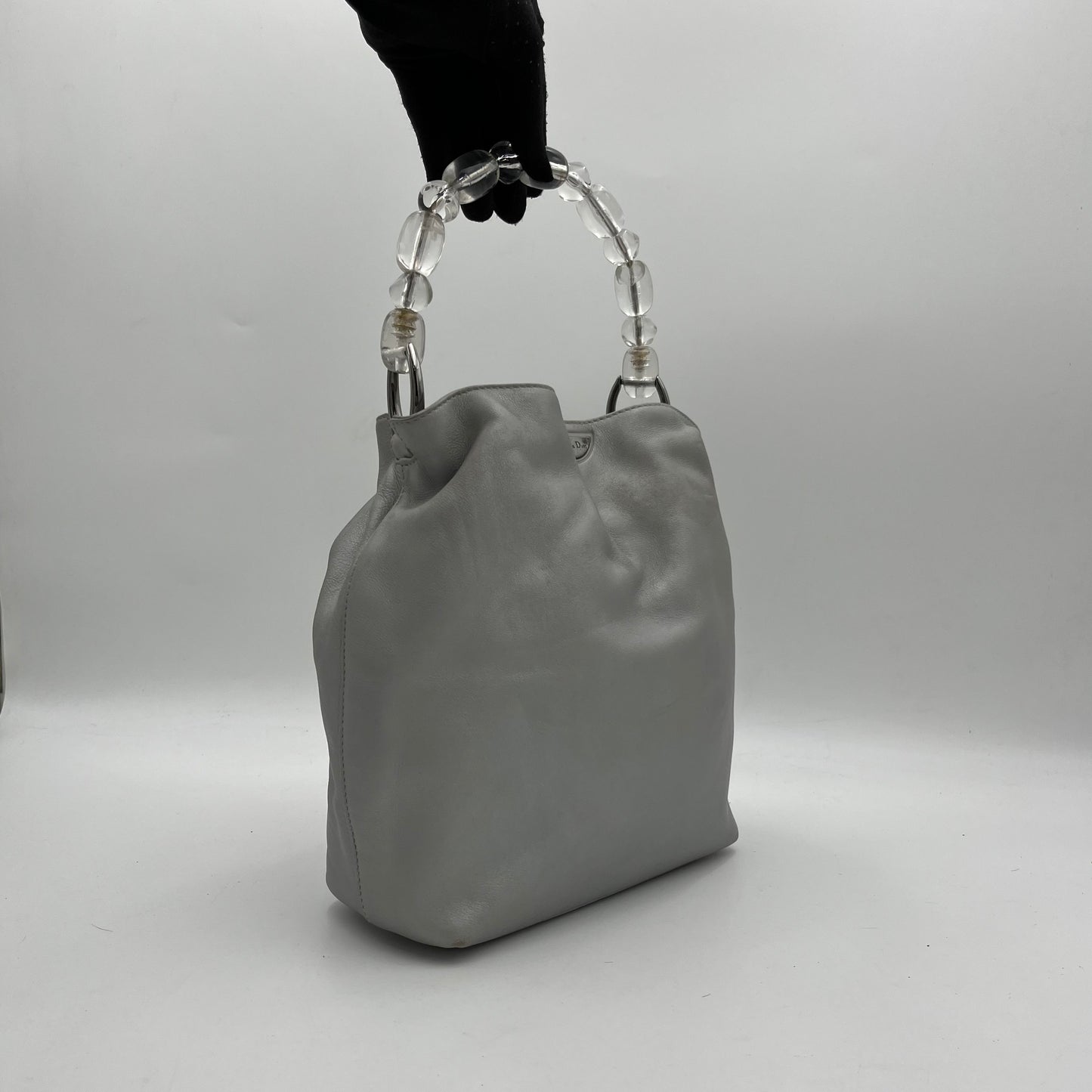 Christian Dior Gray Leather Malice Pearl Handbag