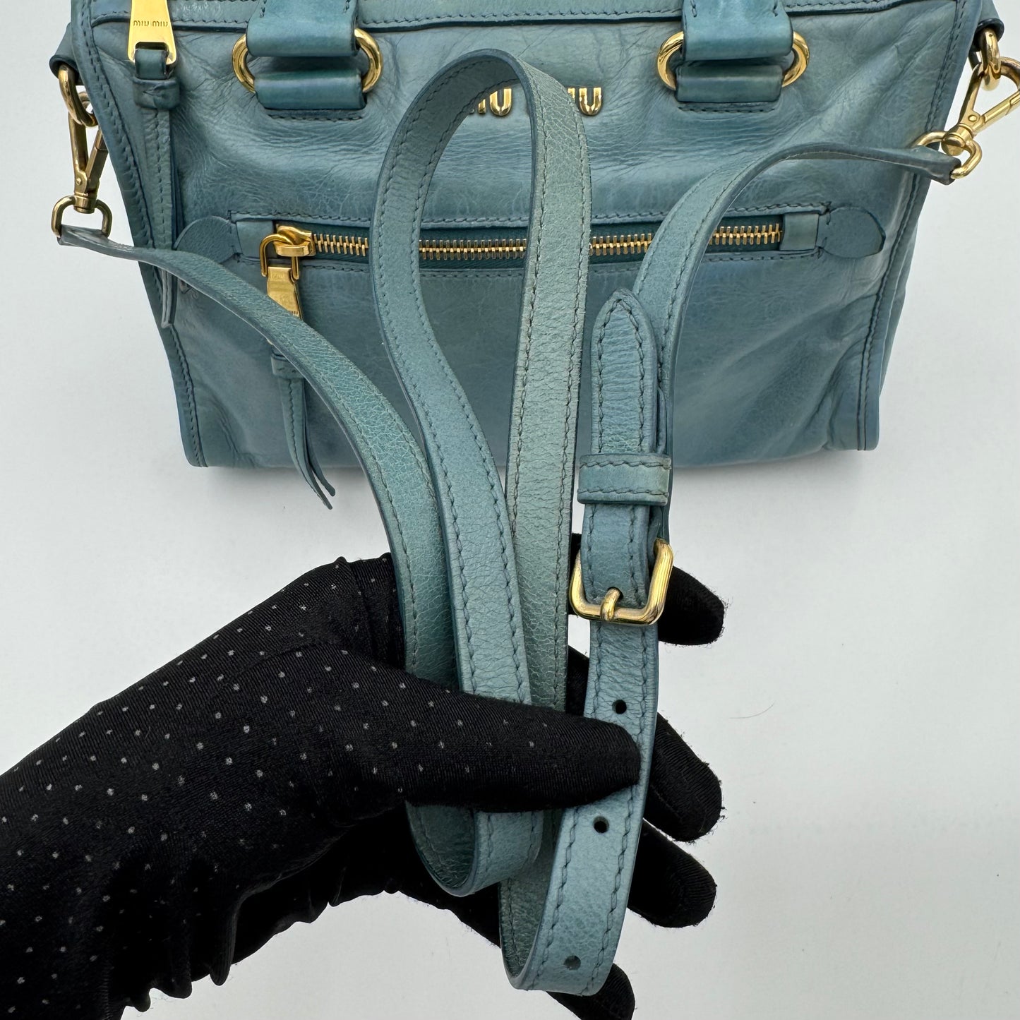 Miu Miu Blue Vitello Lux Small Satchel