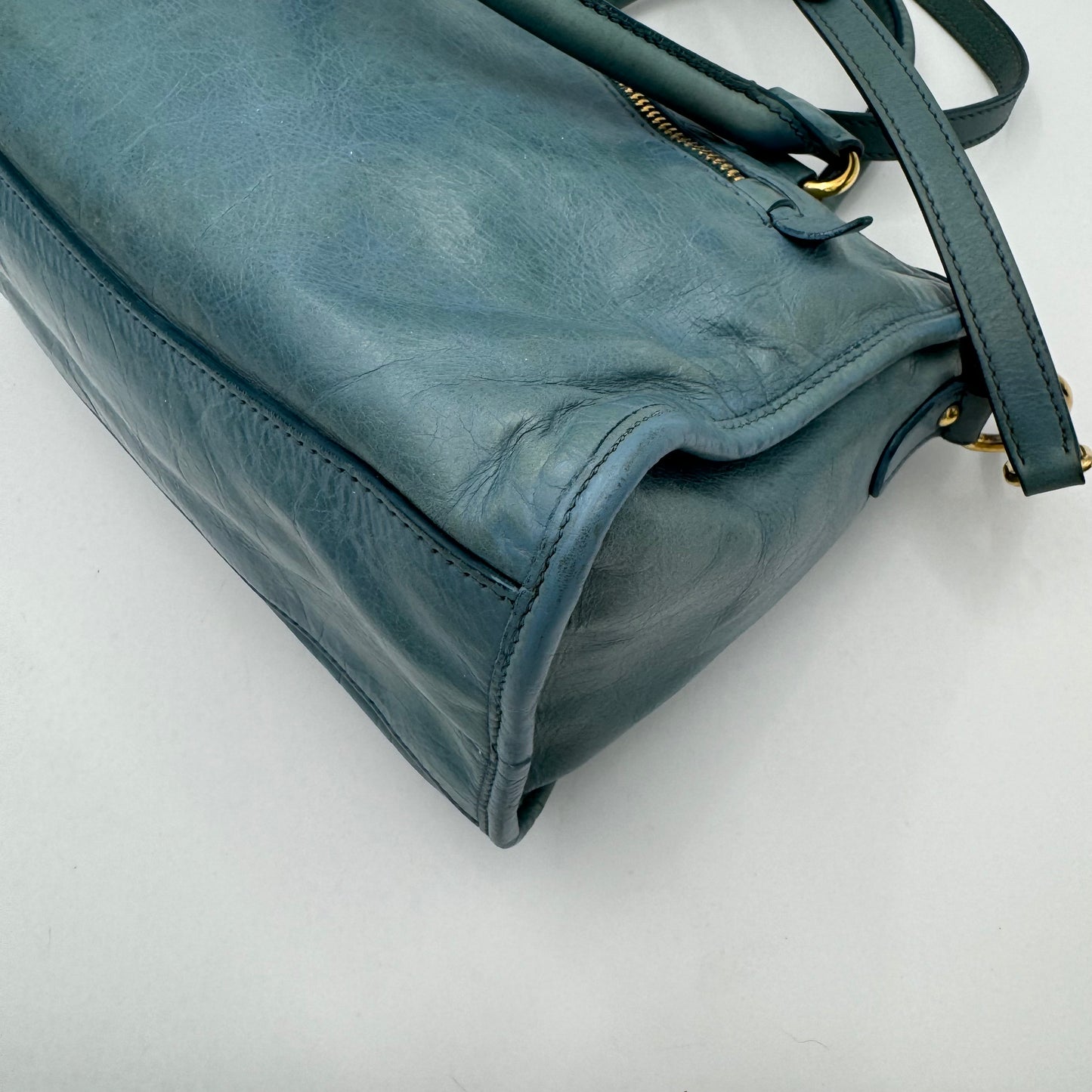 Miu Miu Blue Vitello Lux Small Satchel