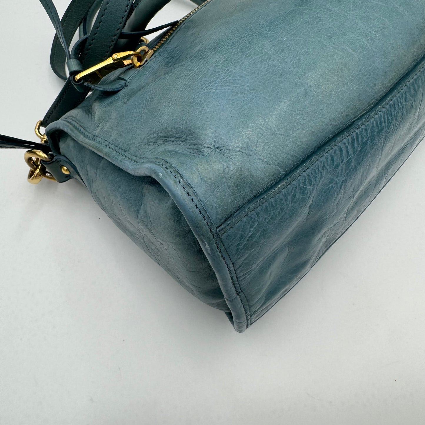 Miu Miu Blue Vitello Lux Small Satchel