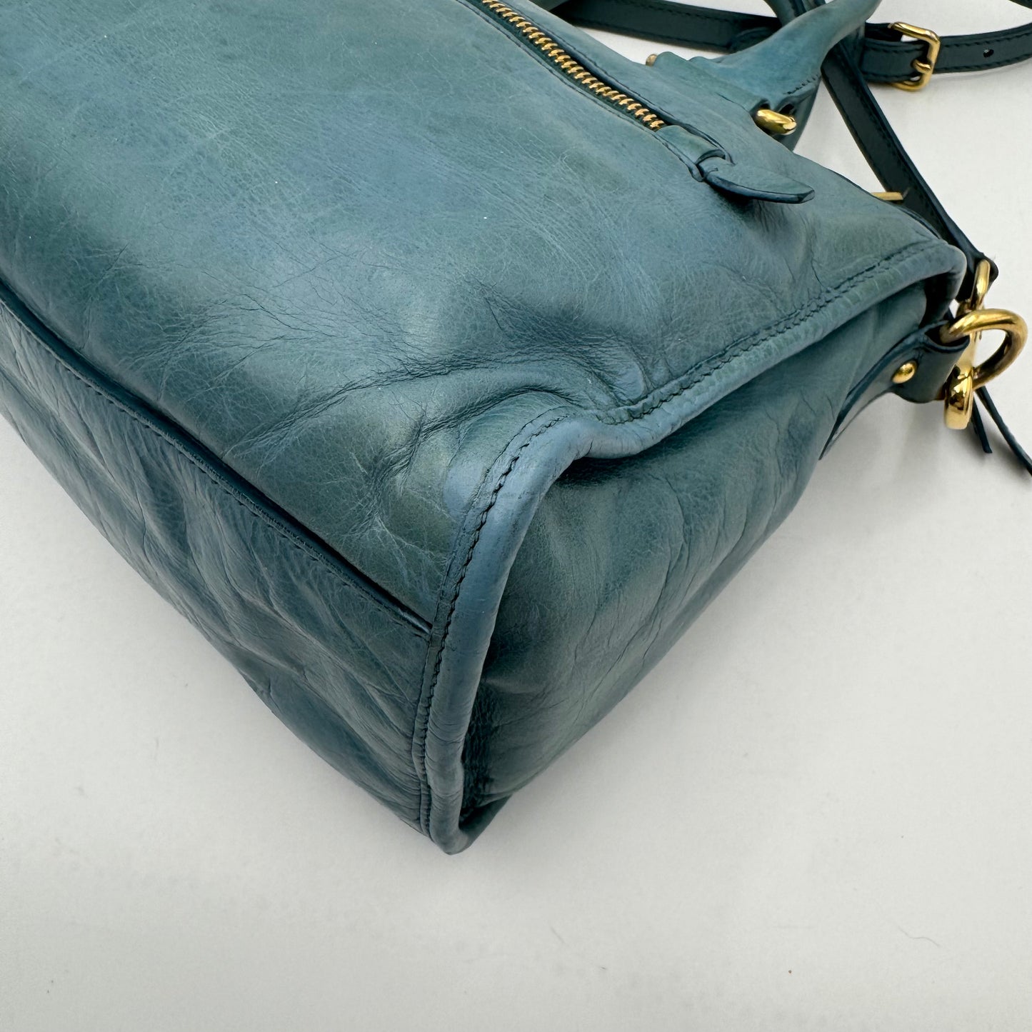 Miu Miu Blue Vitello Lux Small Satchel