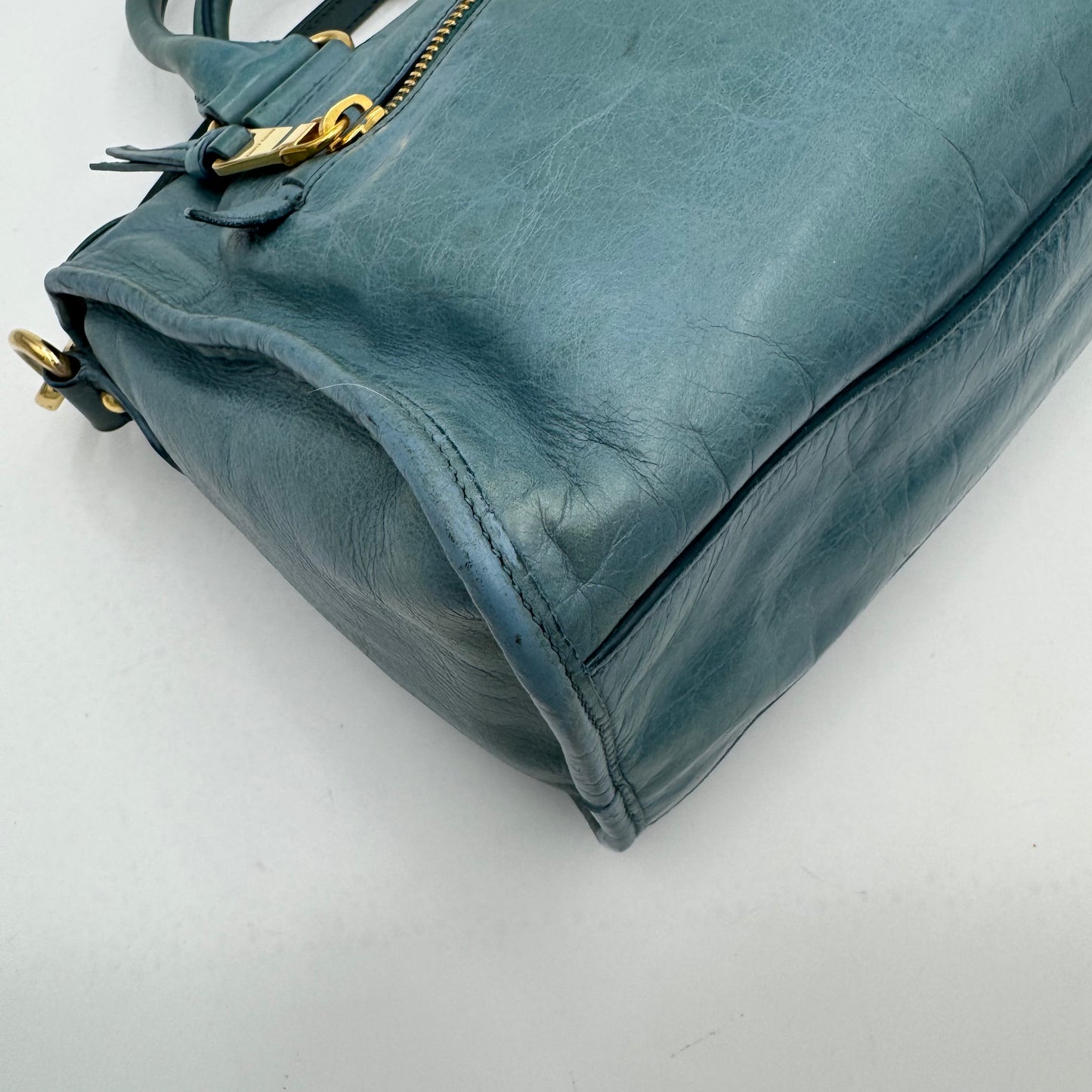 Miu Miu Blue Vitello Lux Small Satchel