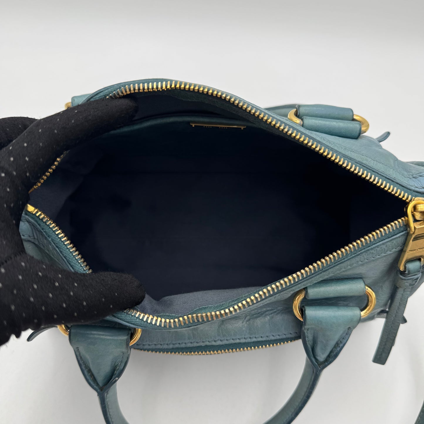 Miu Miu Blue Vitello Lux Small Satchel