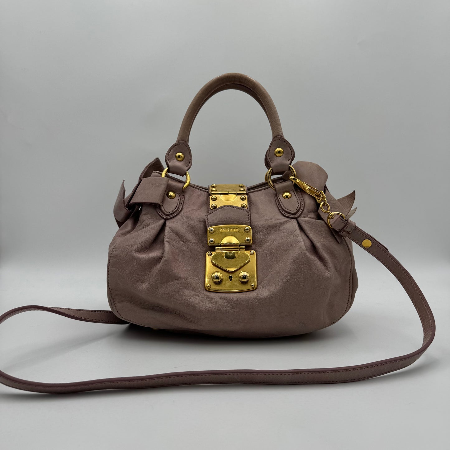 Miu Miu Mughetto Pink Vitello Lux Bow Small Handbag