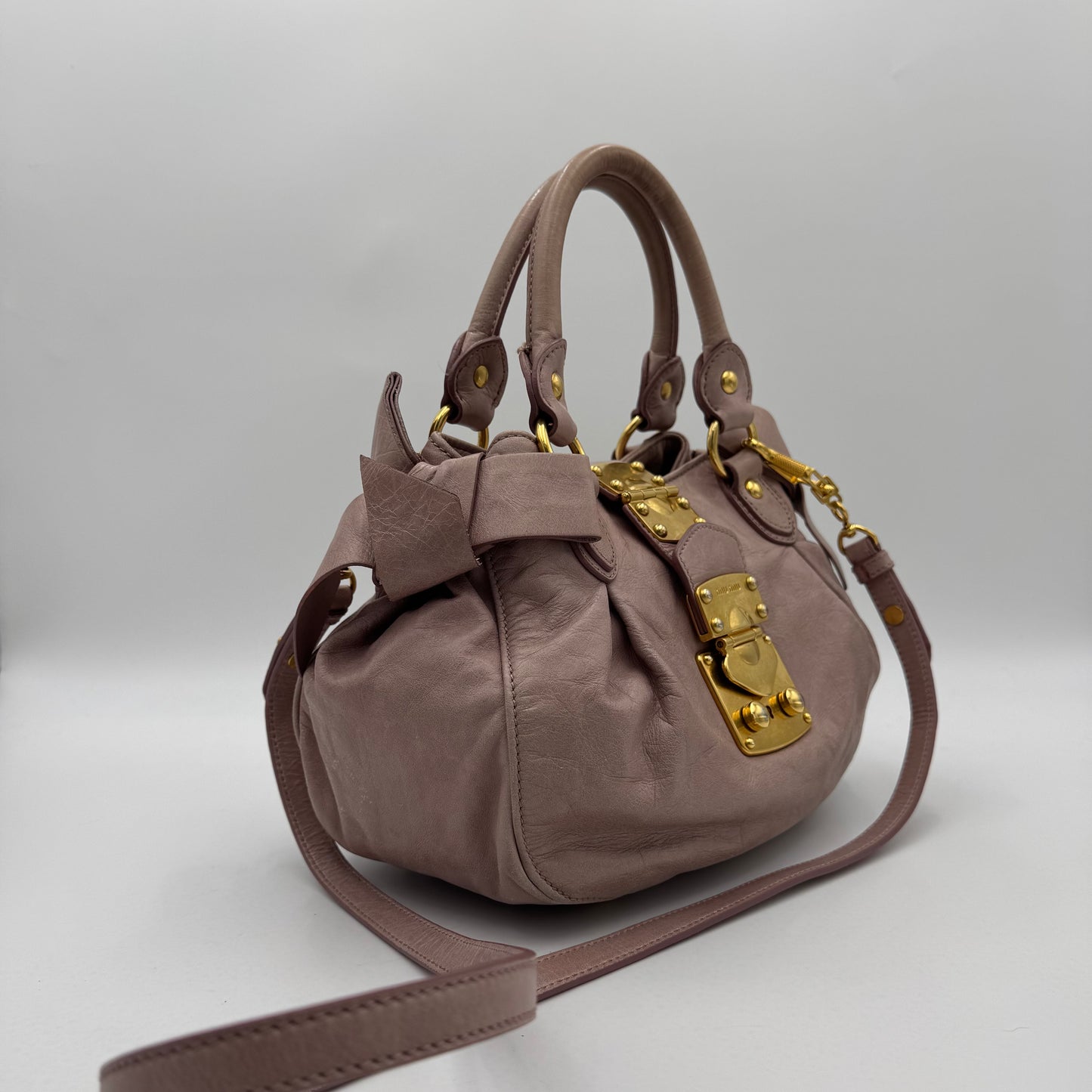 Miu Miu Mughetto Pink Vitello Lux Bow Small Handbag