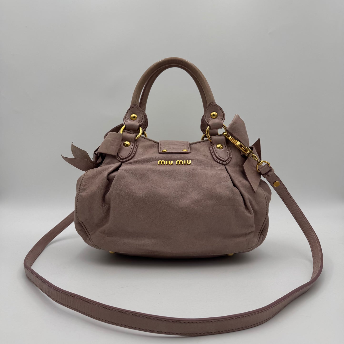 Miu Miu Mughetto Pink Vitello Lux Bow Small Handbag