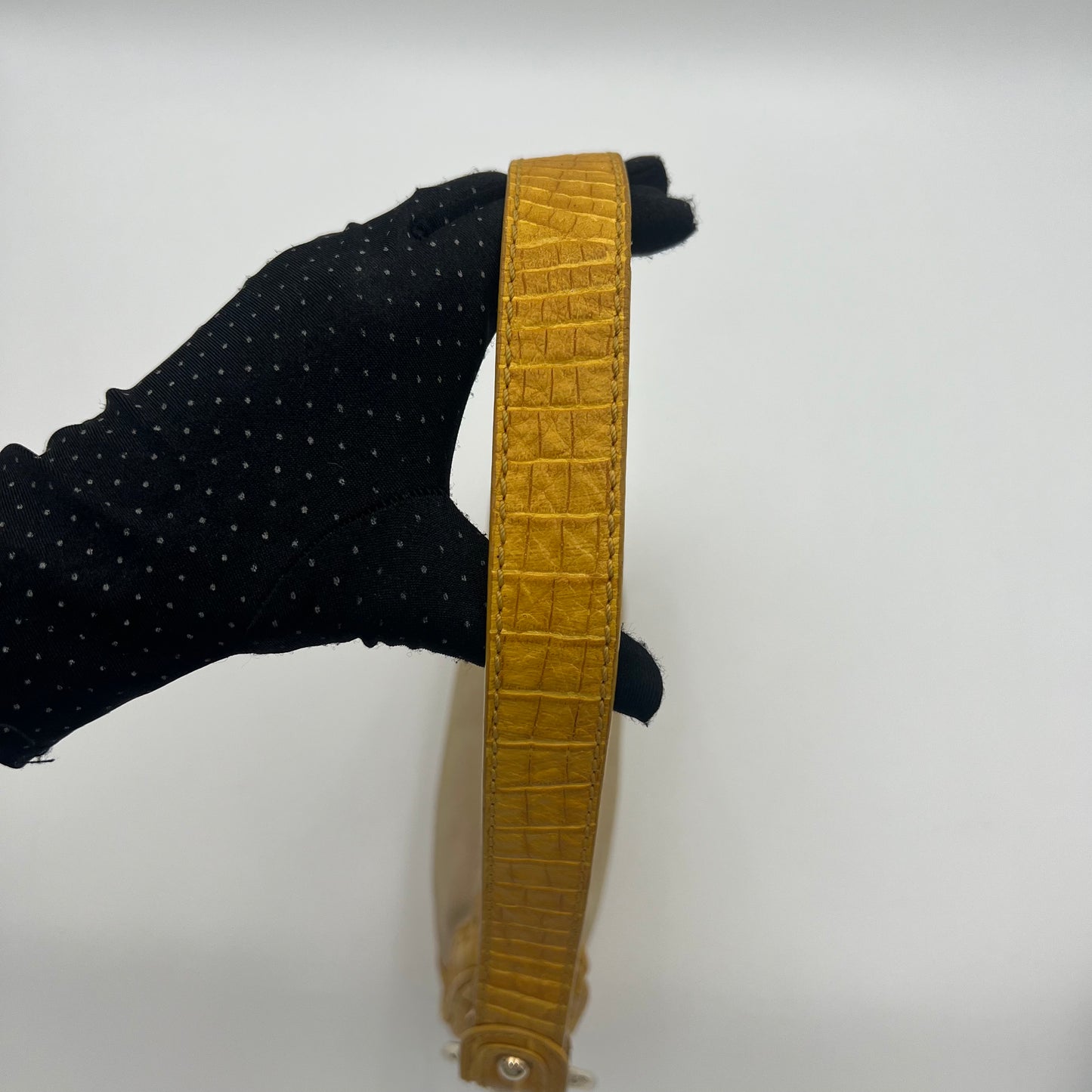 Celine Paris Yellow Croc Embossed Leather and Beige Canvas Pochette