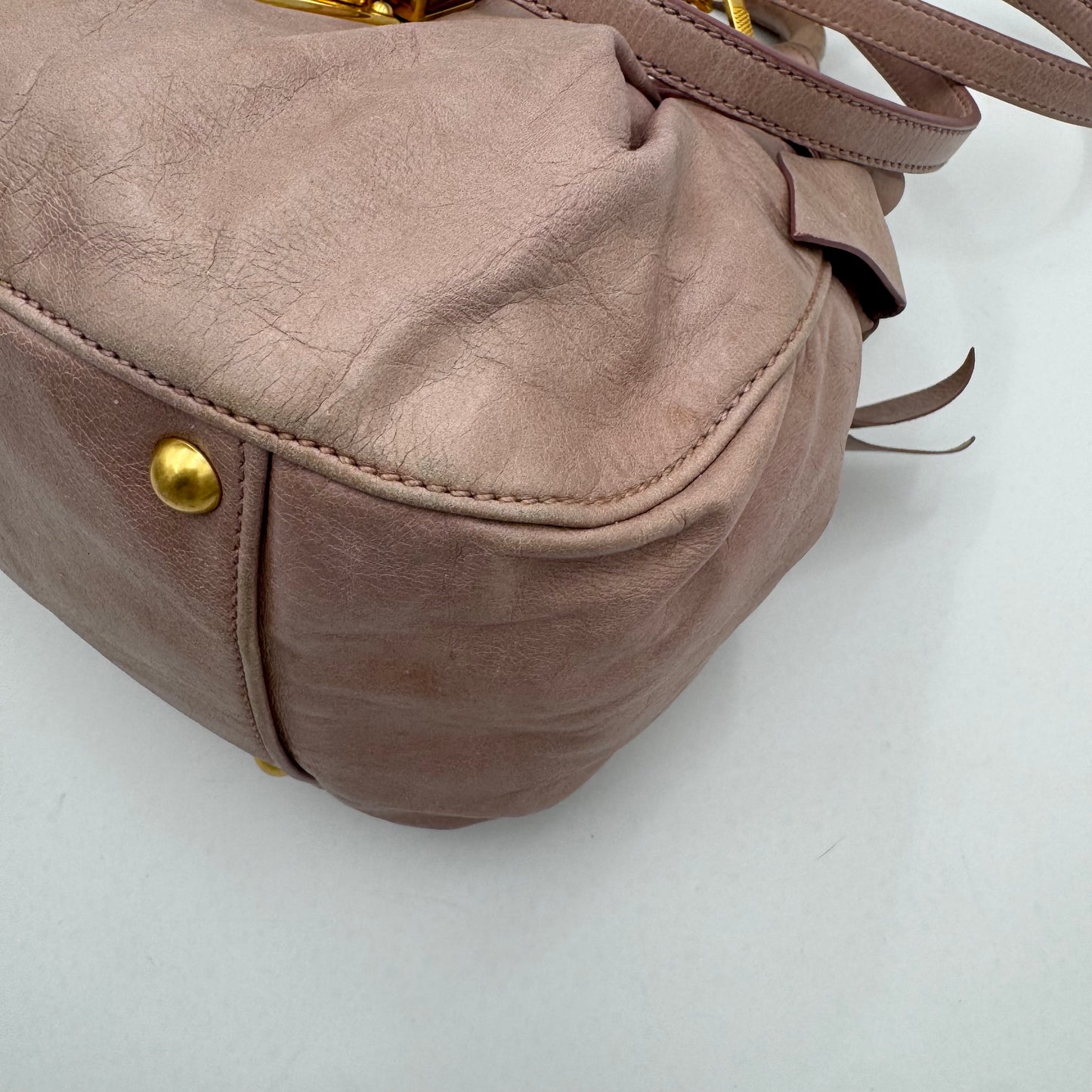 Miu Miu Mughetto Pink Vitello Lux Bow Small Handbag