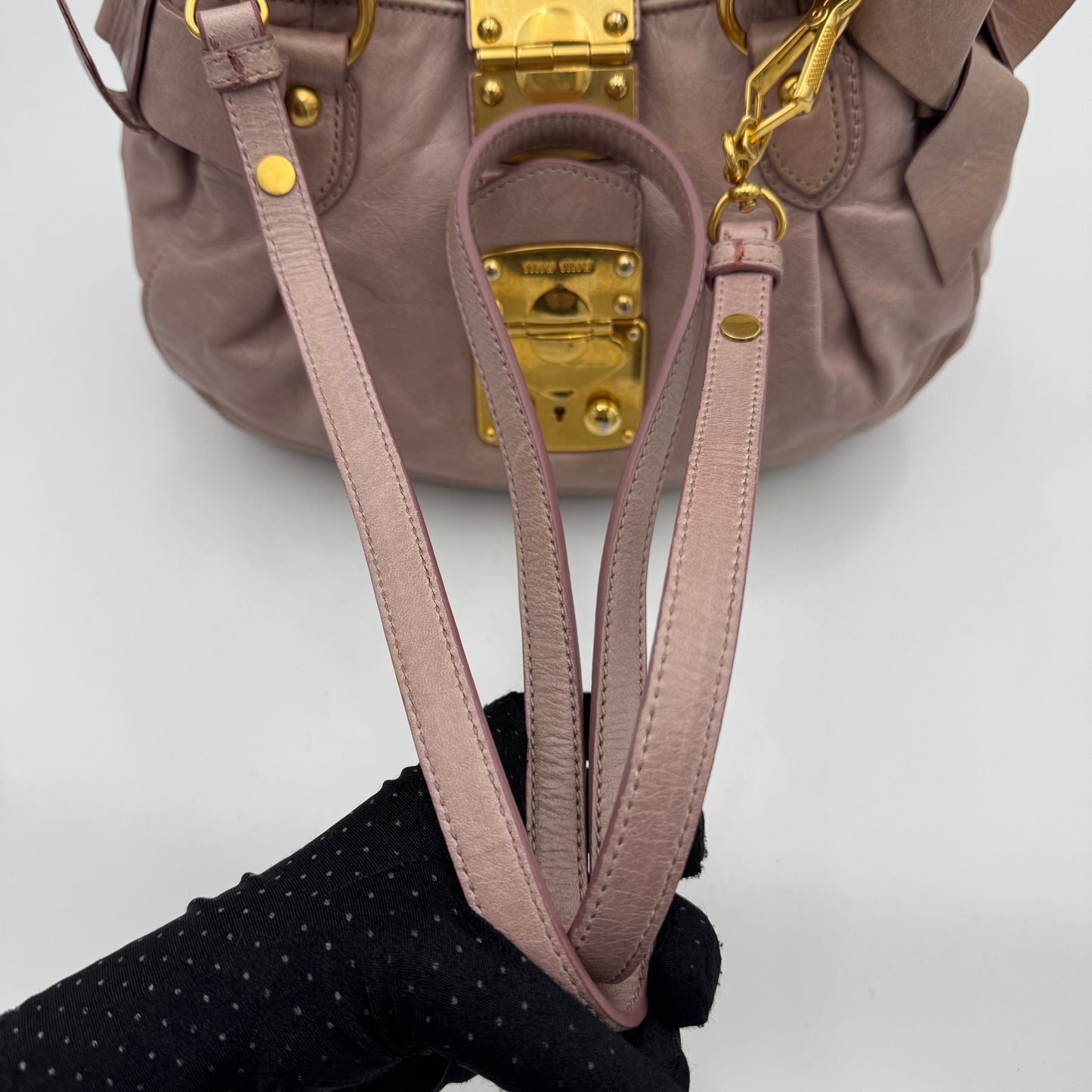 Miu Miu Mughetto Pink Vitello Lux Bow Small Handbag