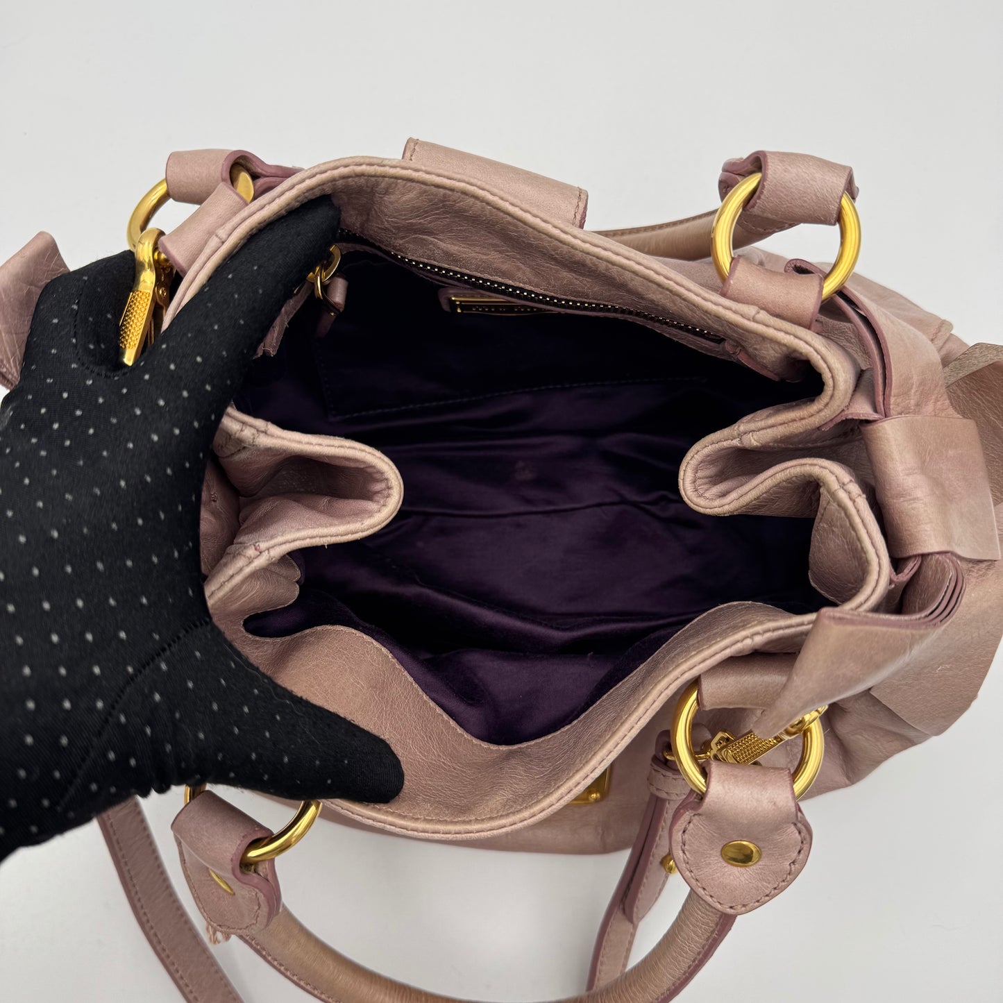Miu Miu Mughetto Pink Vitello Lux Bow Small Handbag