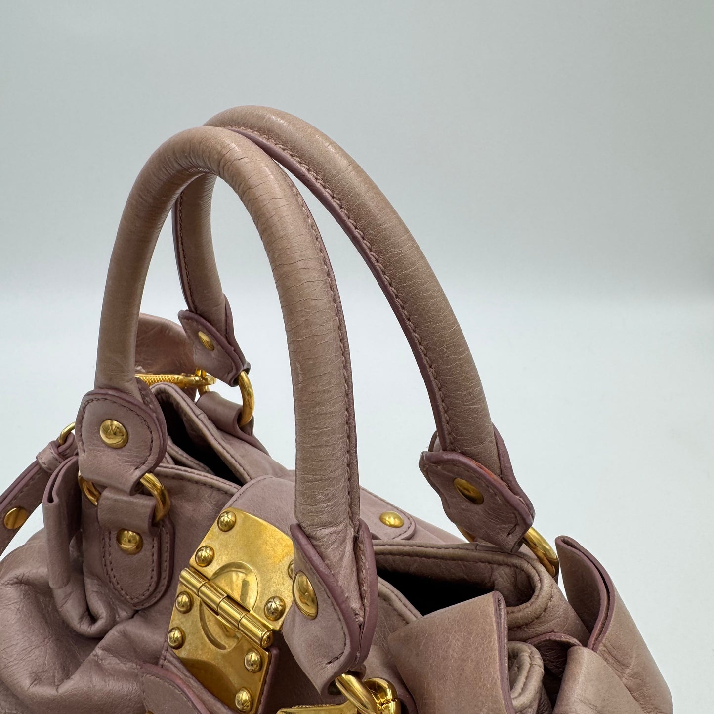 Miu Miu Mughetto Pink Vitello Lux Bow Small Handbag