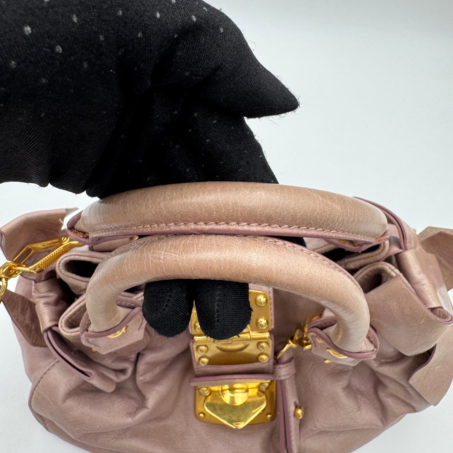 Miu Miu Mughetto Pink Vitello Lux Bow Small Handbag