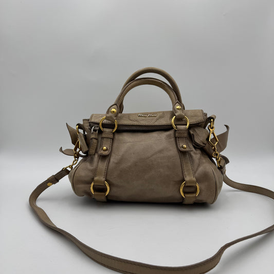 Miu Miu Beige Vitello Lux Bow Small Handbag GHW