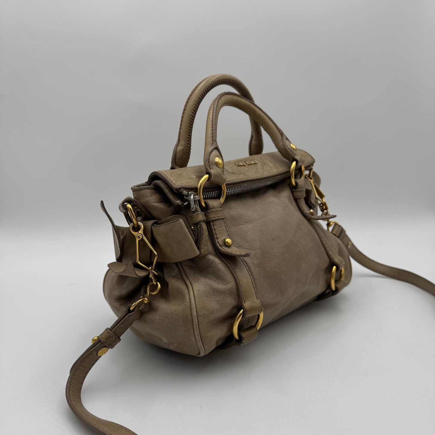 Miu Miu Beige Vitello Lux Bow Small Handbag GHW