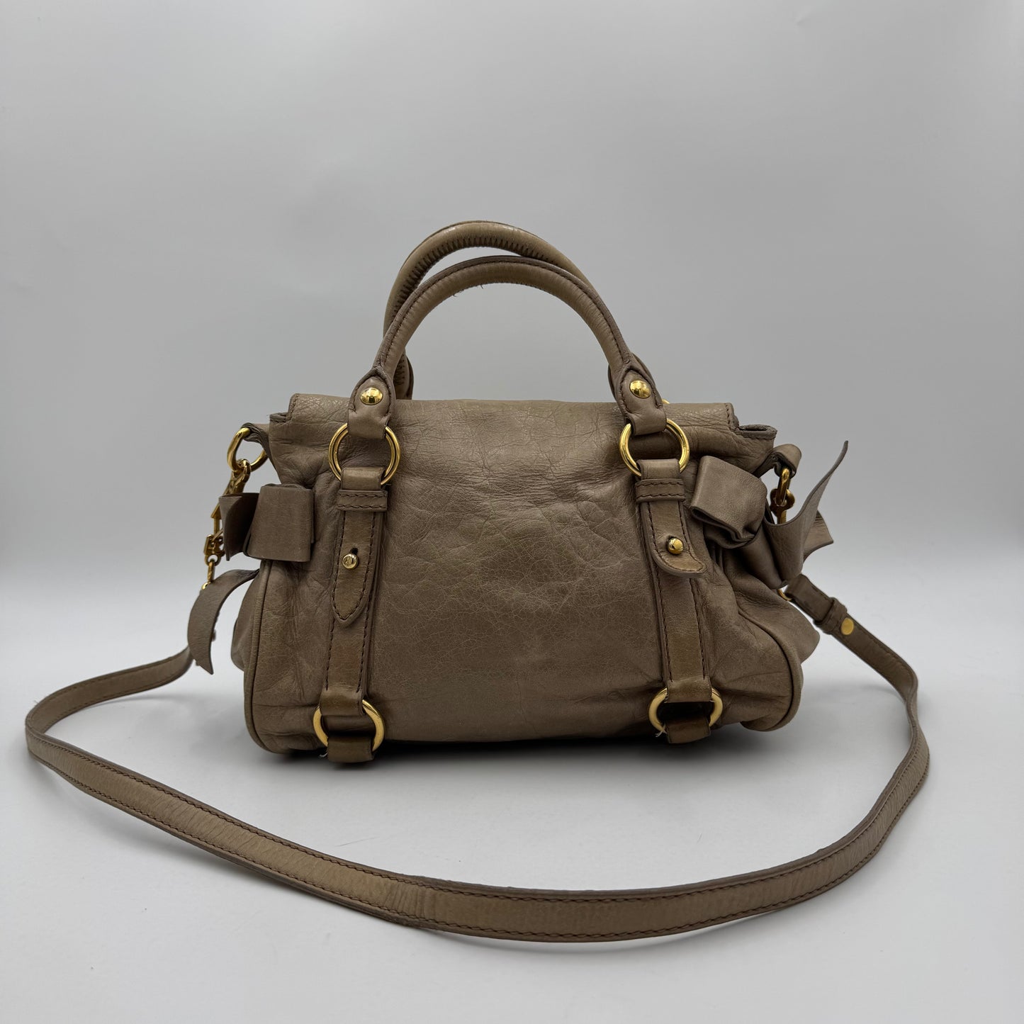 Miu Miu Beige Vitello Lux Bow Small Handbag GHW