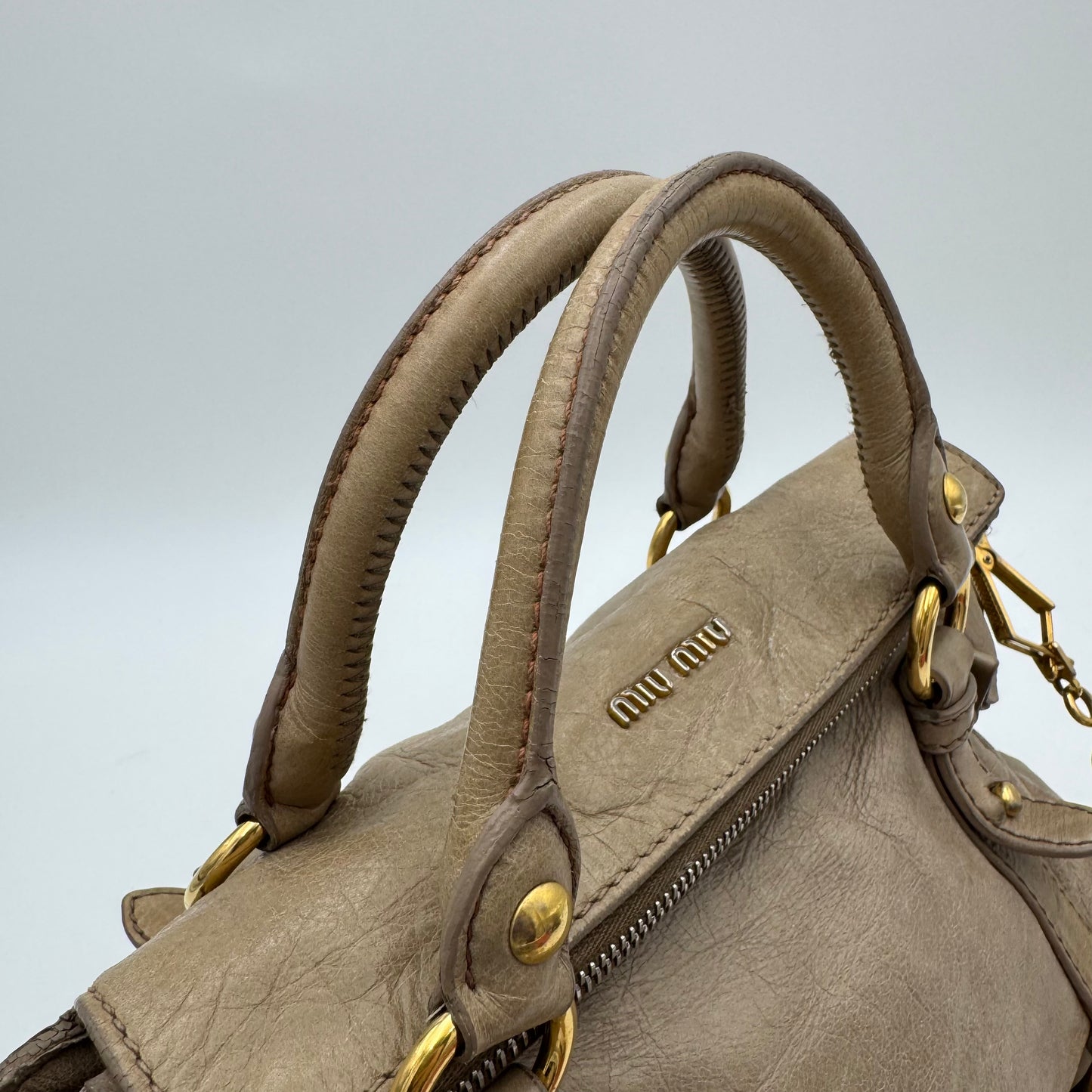 Miu Miu Beige Vitello Lux Bow Small Handbag GHW