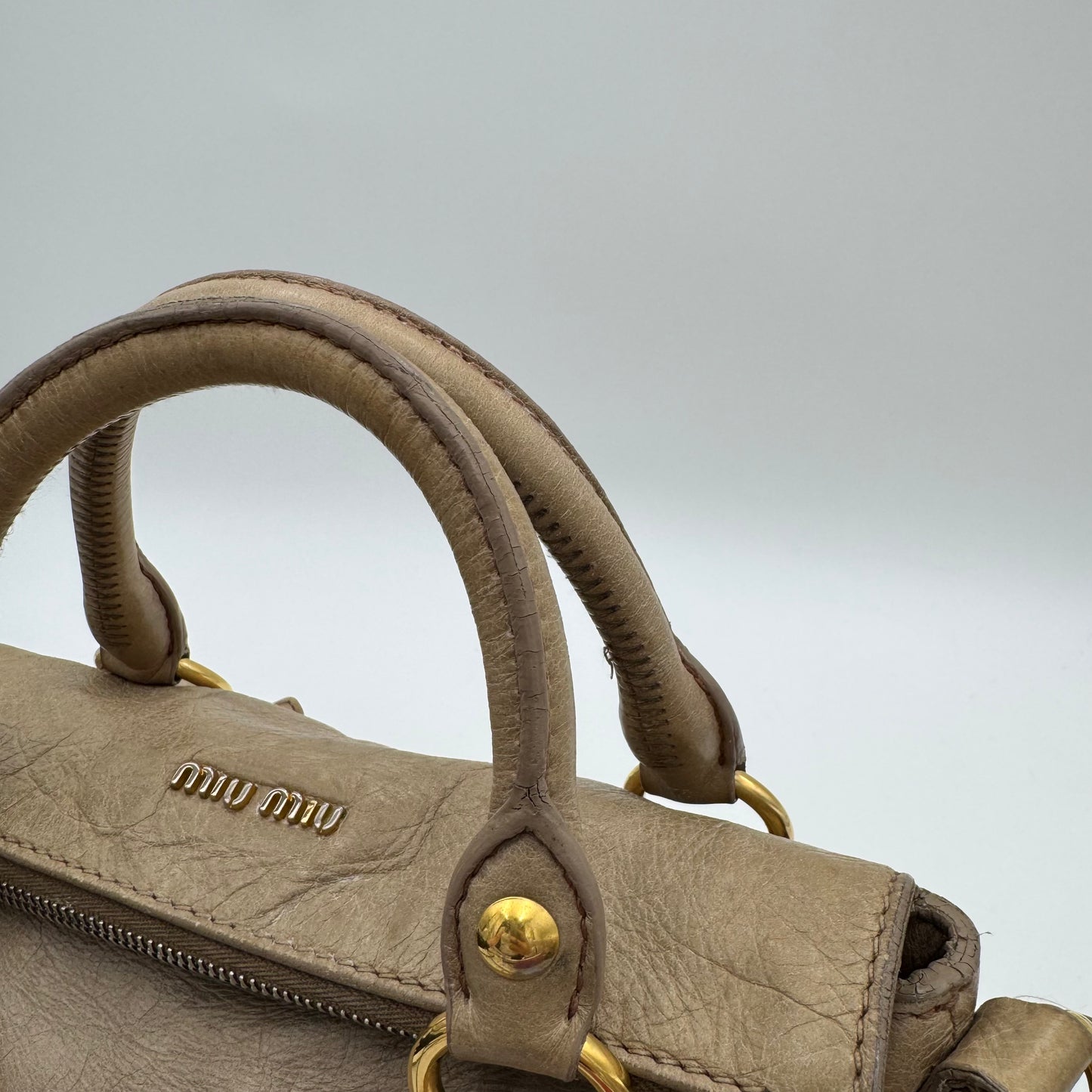 Miu Miu Beige Vitello Lux Bow Small Handbag GHW
