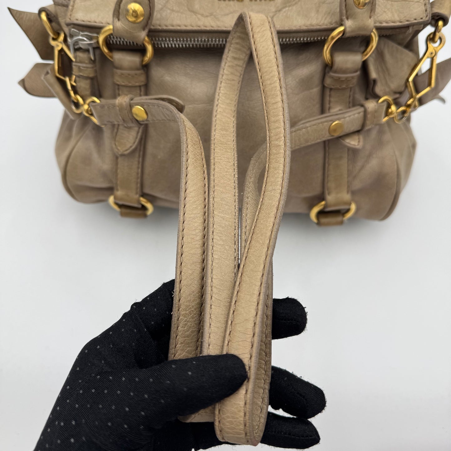 Miu Miu Beige Vitello Lux Bow Small Handbag GHW