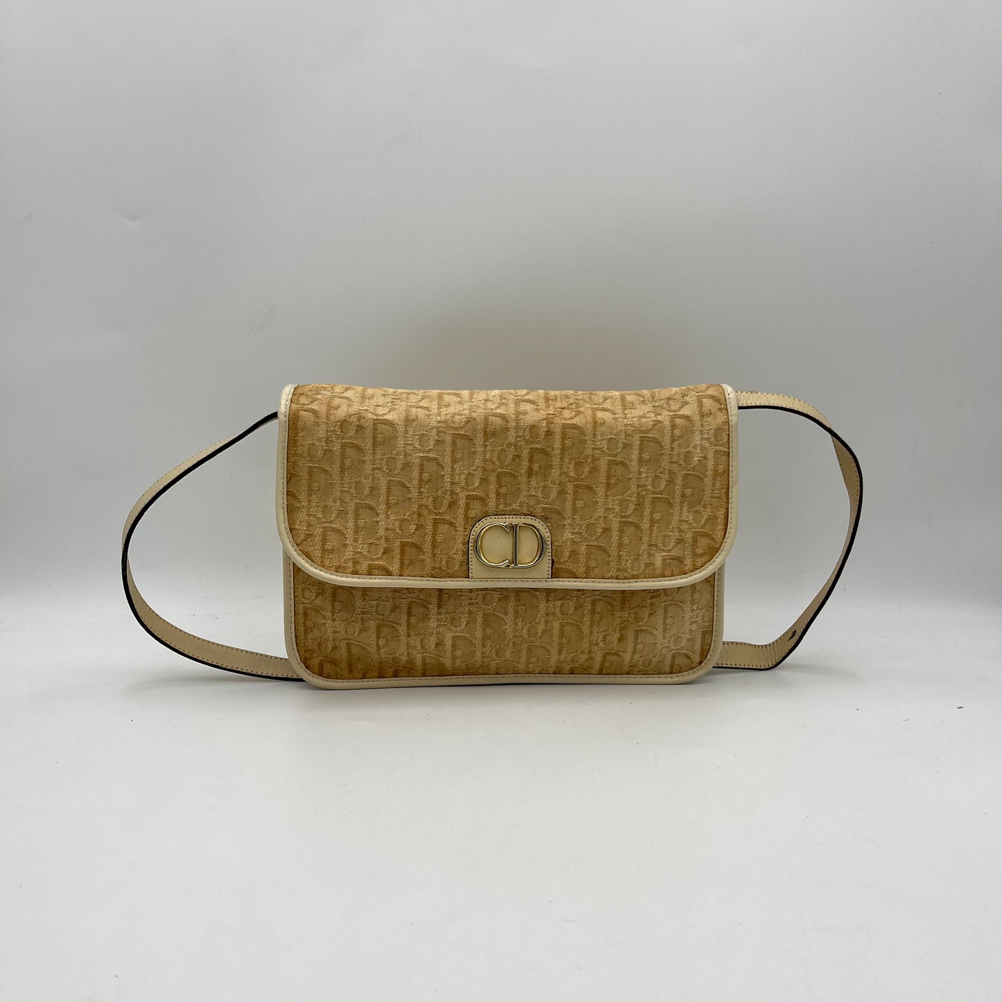 Christian Dior Vintage Cream Monogram CD Flap Sling