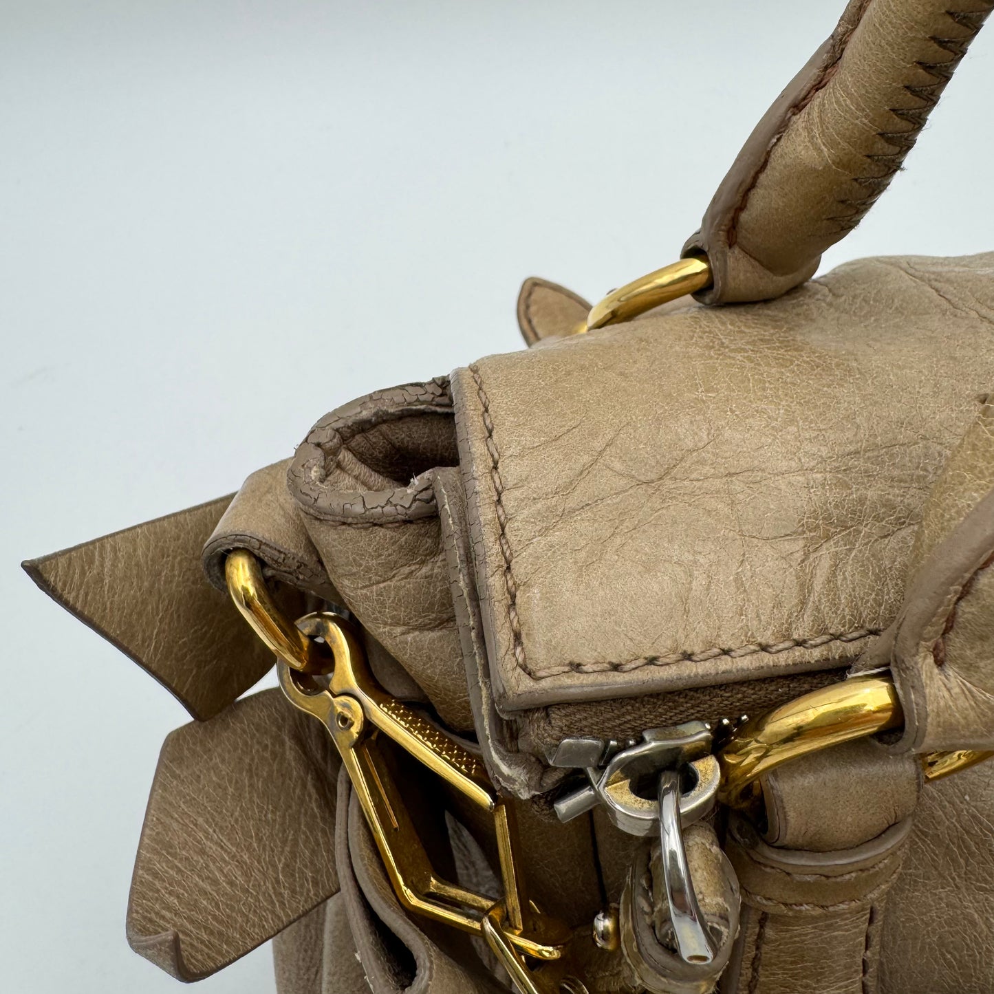 Miu Miu Beige Vitello Lux Bow Small Handbag GHW
