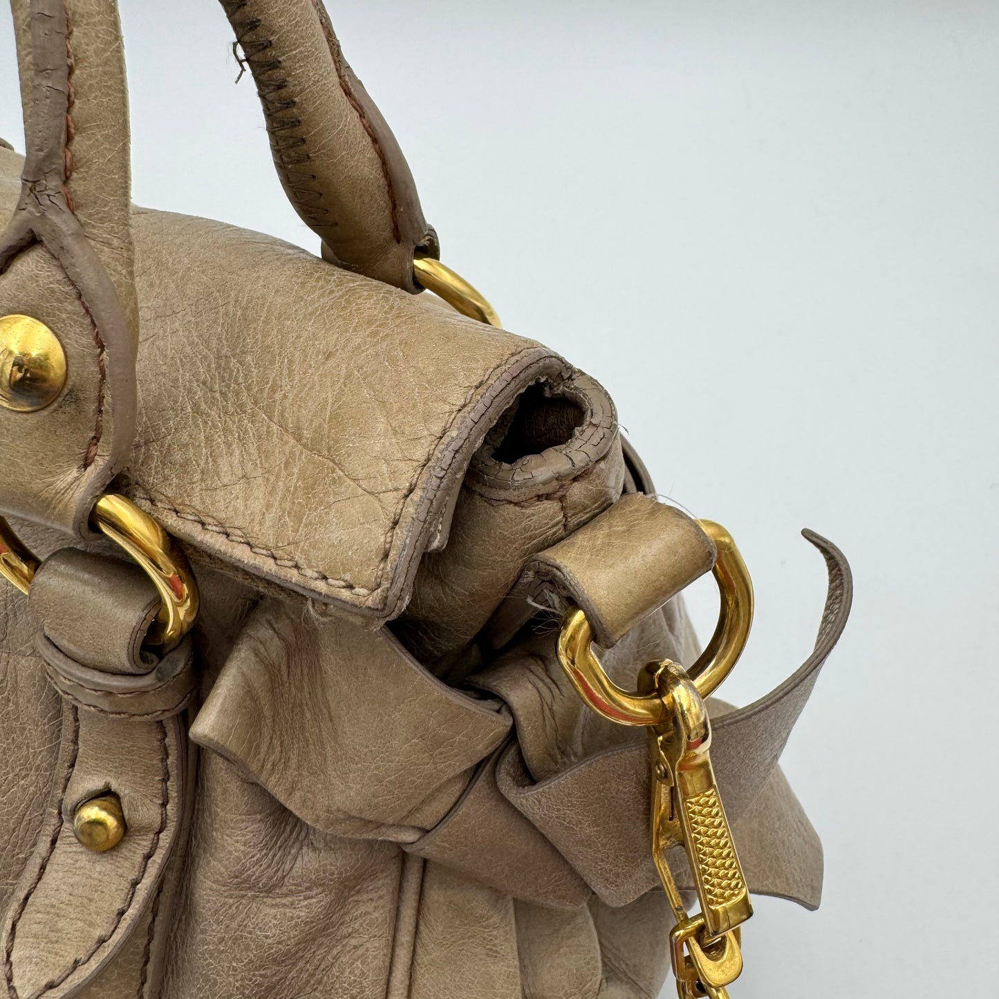 Miu Miu Beige Vitello Lux Bow Small Handbag GHW