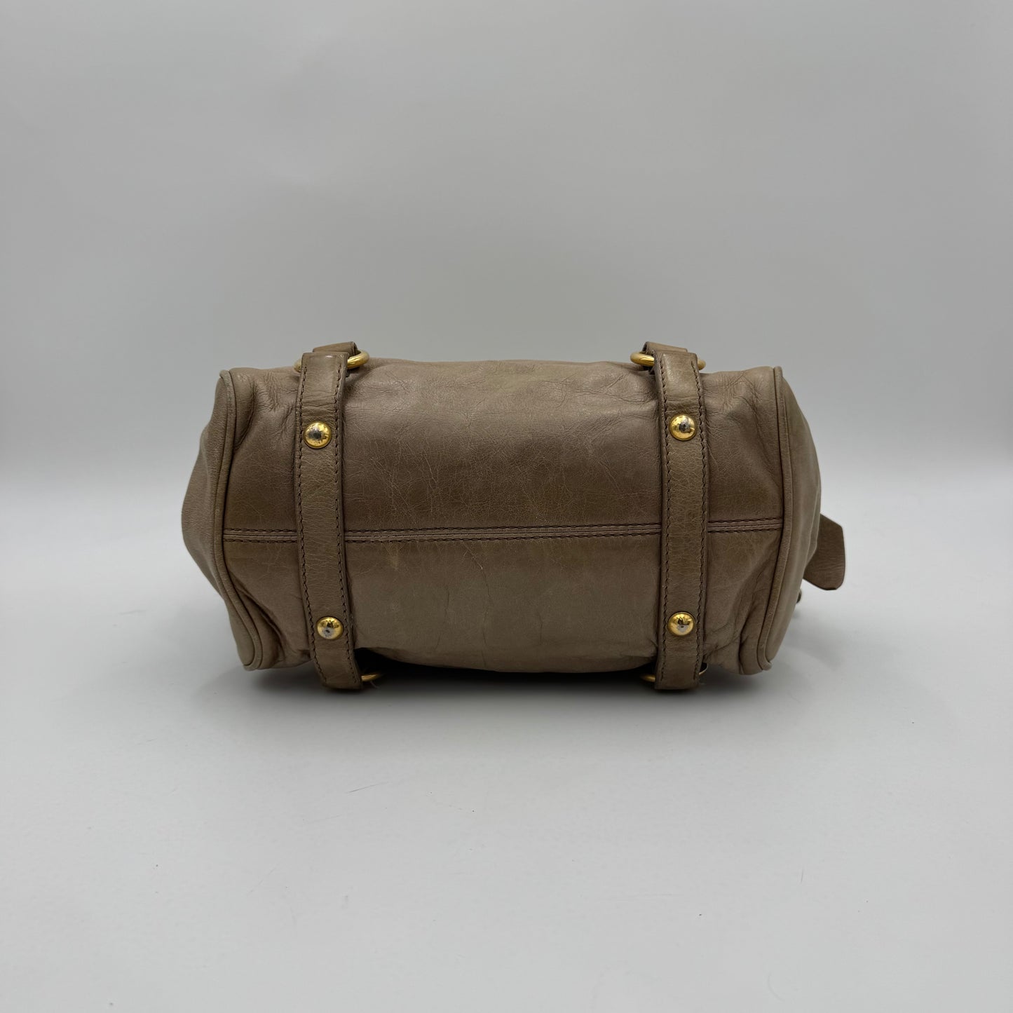 Miu Miu Beige Vitello Lux Bow Small Handbag GHW