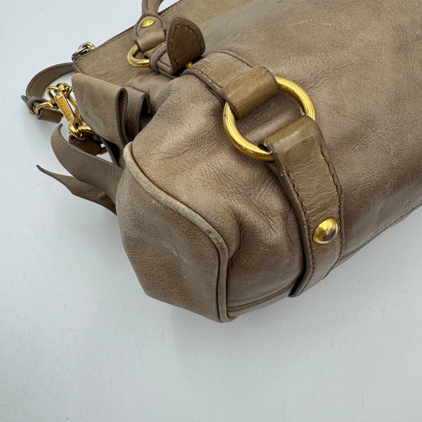 Miu Miu Beige Vitello Lux Bow Small Handbag GHW