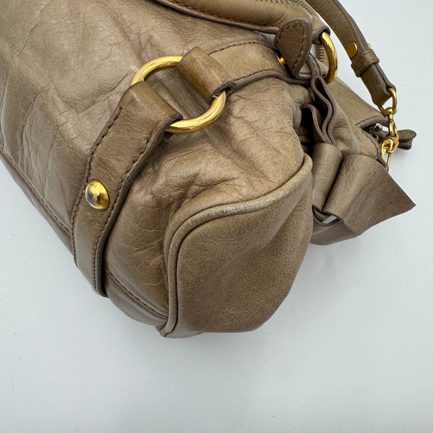 Miu Miu Beige Vitello Lux Bow Small Handbag GHW
