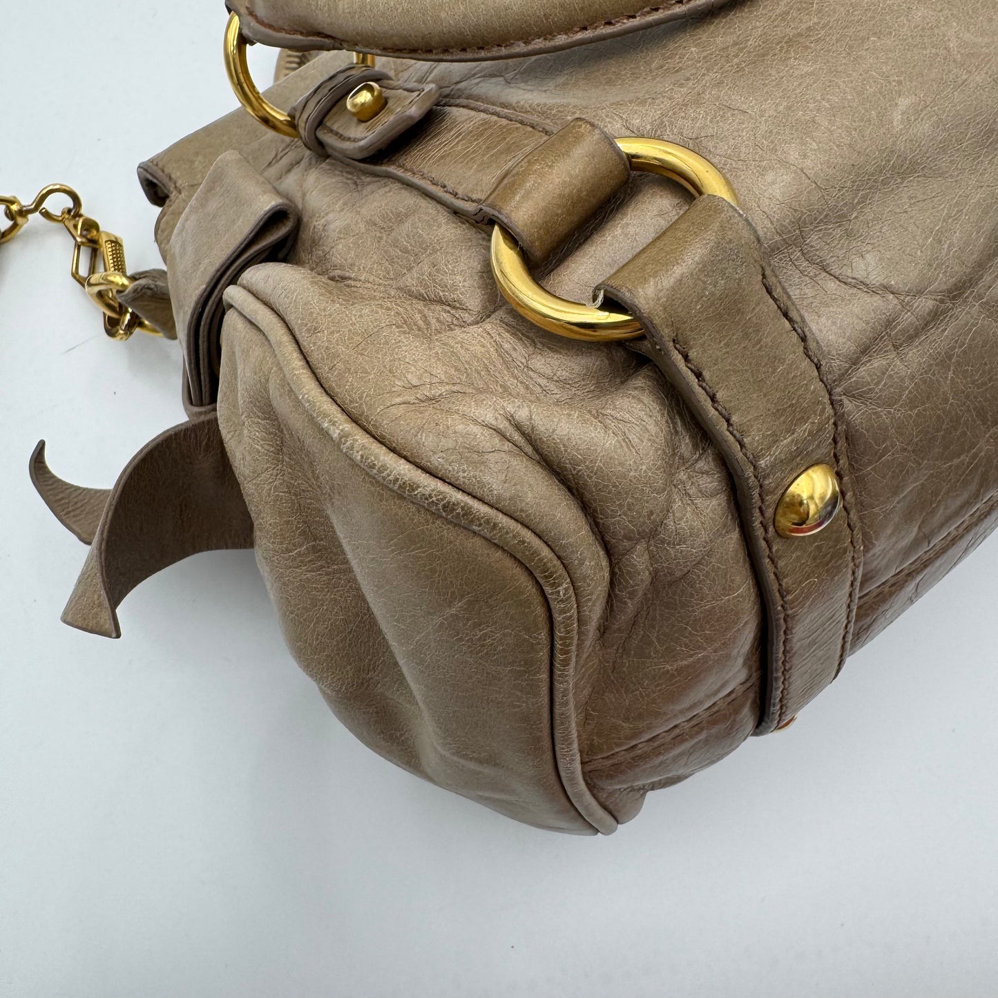 Miu Miu Beige Vitello Lux Bow Small Handbag GHW