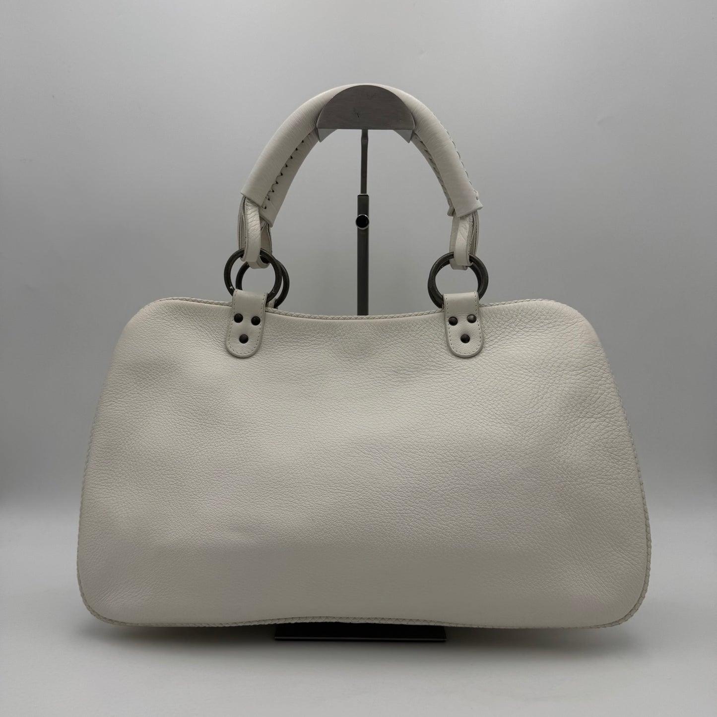 Christian Dior White Leather Whipstitch Gaucho Double Saddle Shoulder Bag