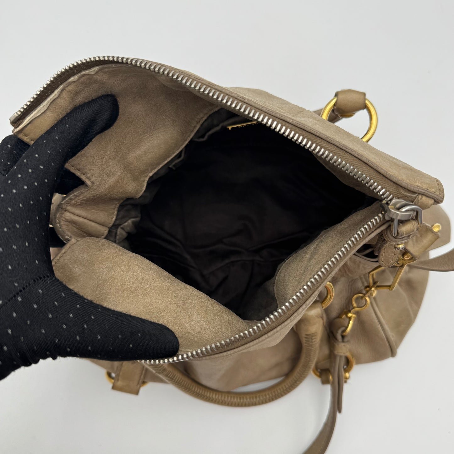 Miu Miu Beige Vitello Lux Bow Small Handbag GHW