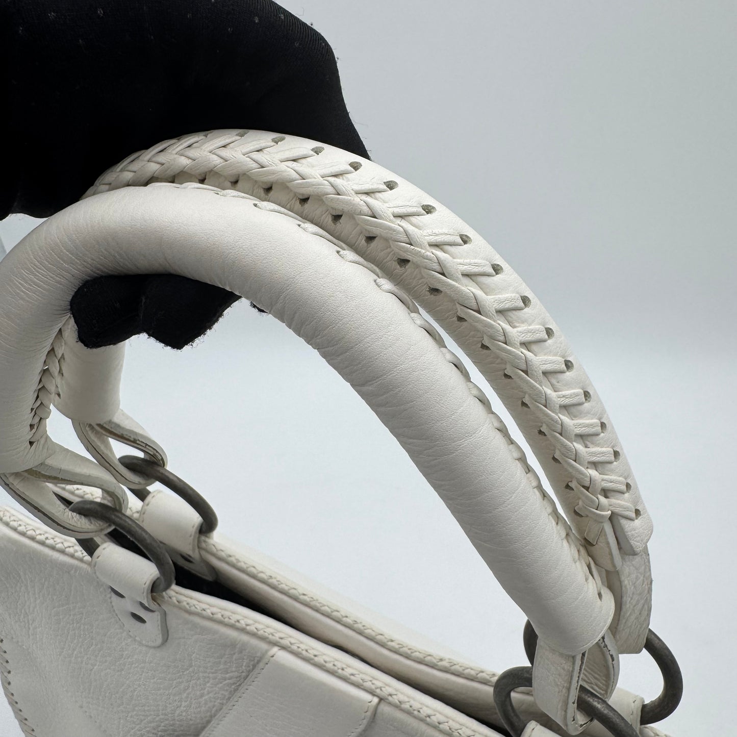 Christian Dior White Leather Whipstitch Gaucho Double Saddle Shoulder Bag