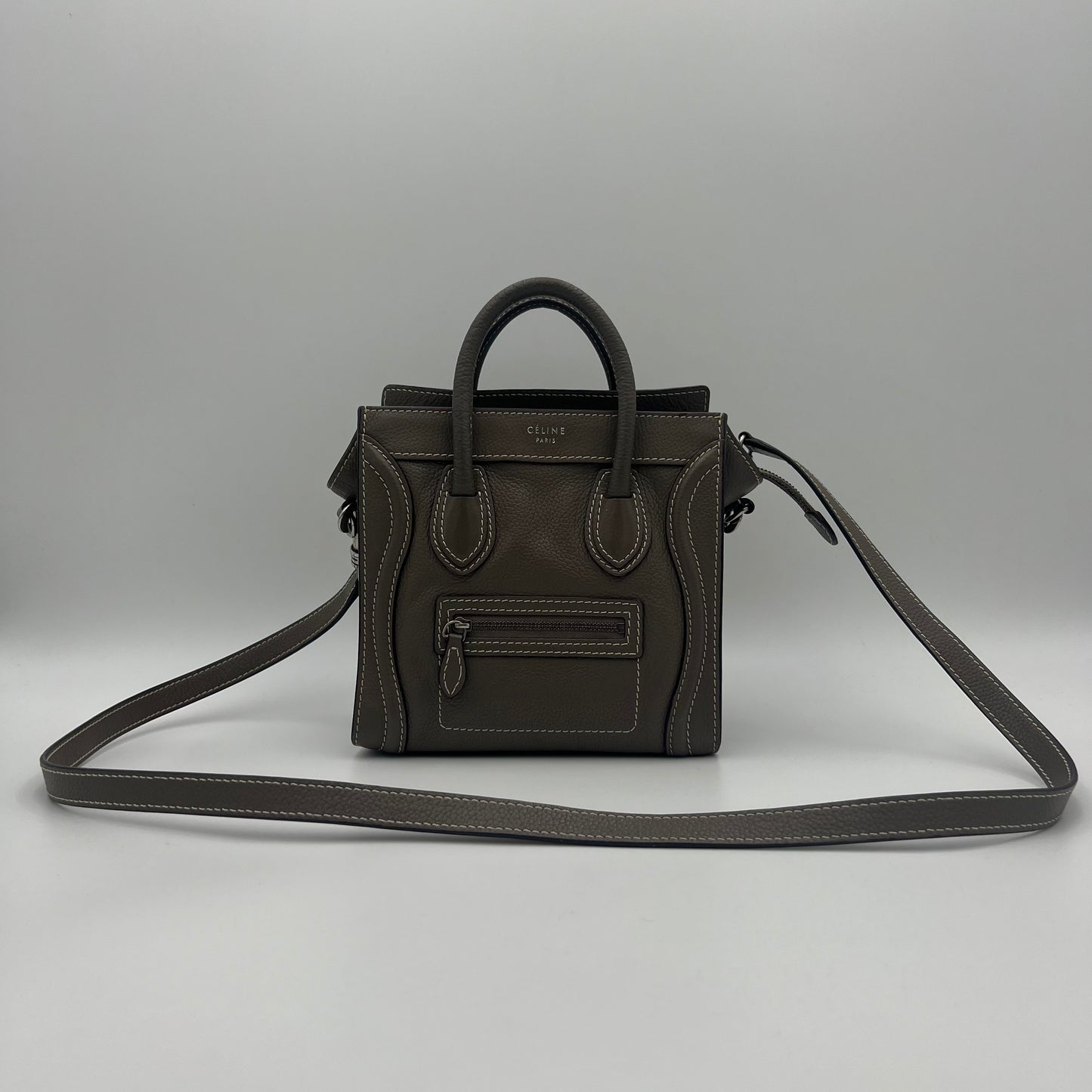 Celine Paris Taupe Drummed Calfskin Nano Luggage