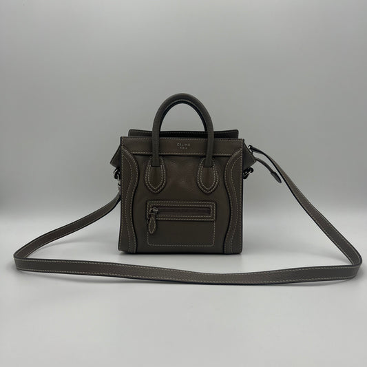 Celine Paris Taupe Drummed Calfskin Nano Luggage