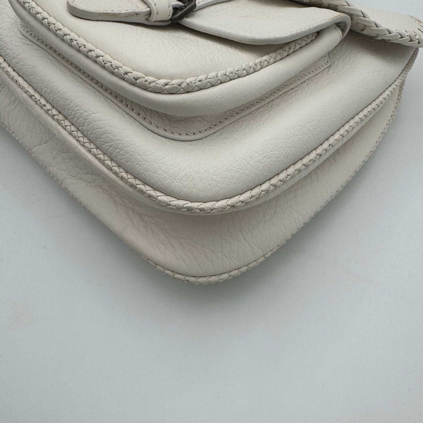 Christian Dior White Leather Whipstitch Gaucho Double Saddle Shoulder Bag