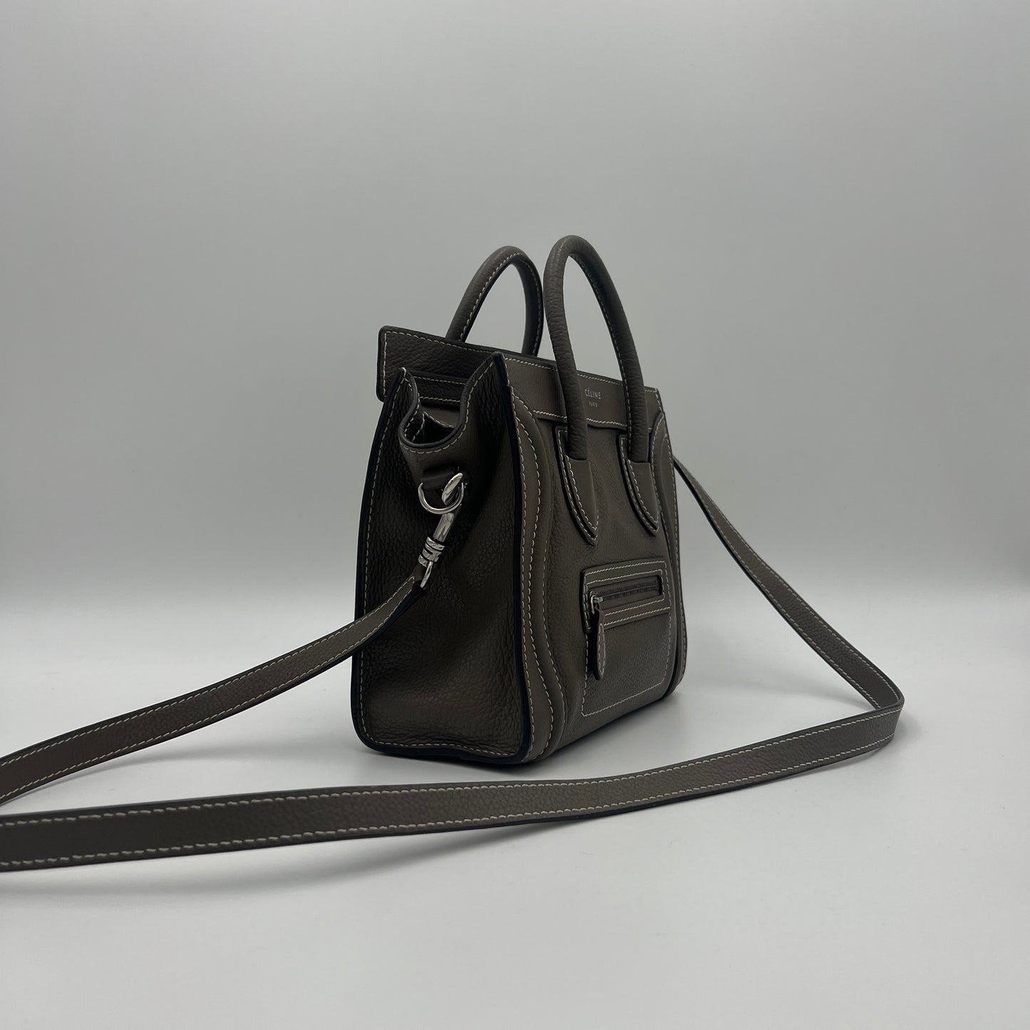 Celine Paris Taupe Drummed Calfskin Nano Luggage