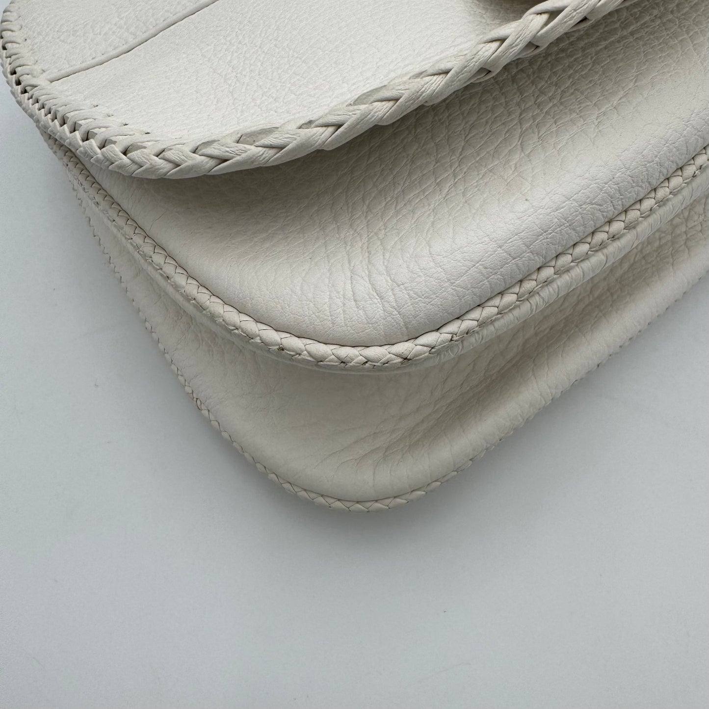 Christian Dior White Leather Whipstitch Gaucho Double Saddle Shoulder Bag
