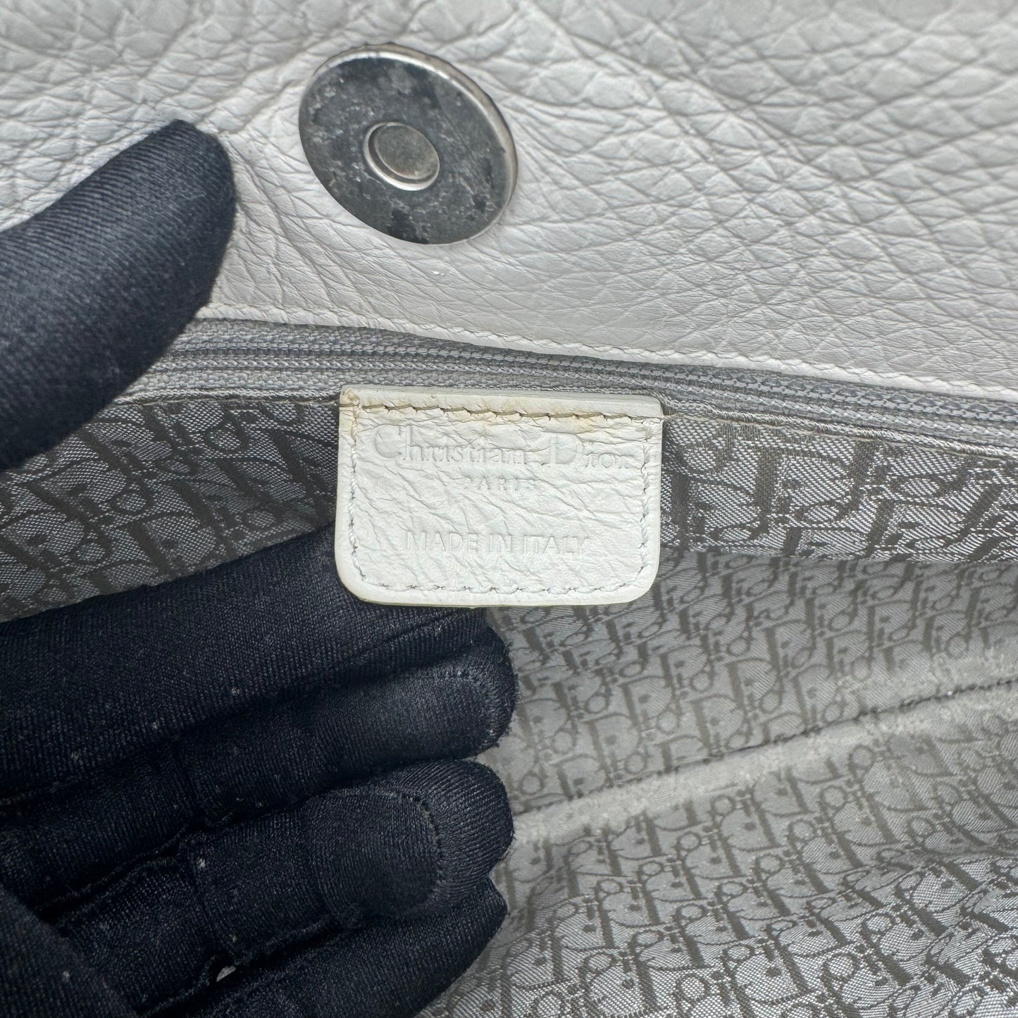 Christian Dior White Leather Whipstitch Gaucho Double Saddle Shoulder Bag