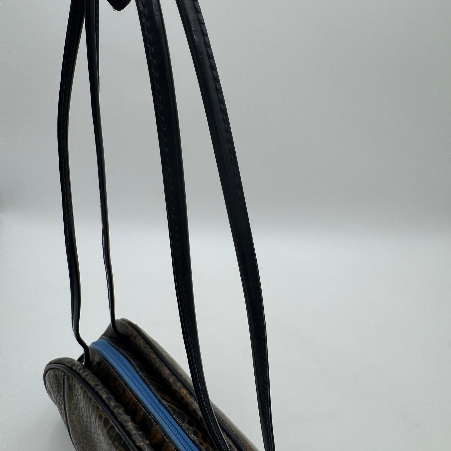 Christian Dior by John Galliano Olive Croc Embossed Patent Leather Half Moon Long Strap Shoulder Bag