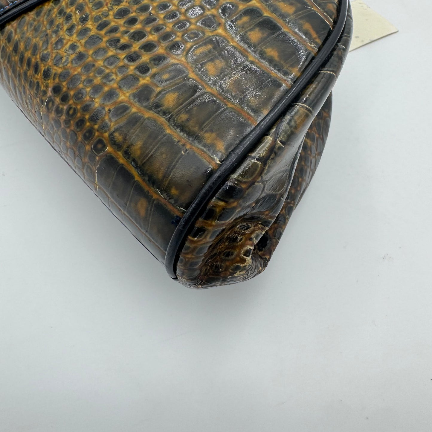 Christian Dior by John Galliano Olive Croc Embossed Patent Leather Half Moon Long Strap Shoulder Bag